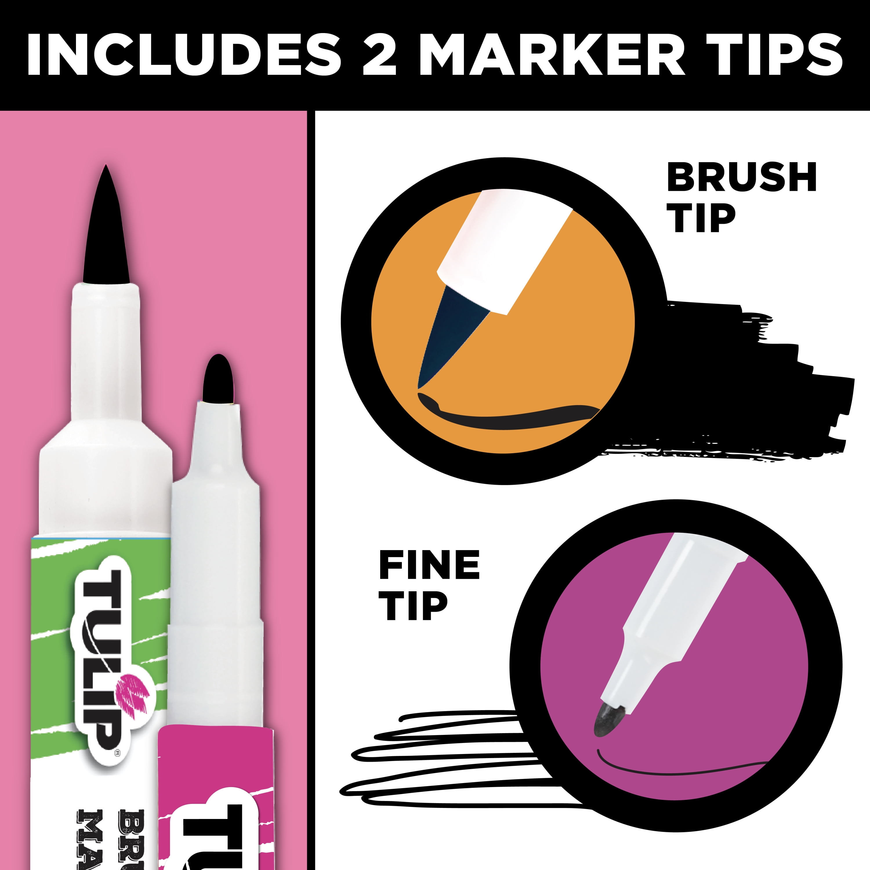 Tulip Fabric Markers 2 Piece, Black, Fine Tip and Brush Tip Permanent