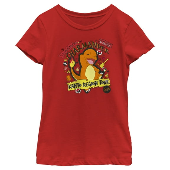 Girl's Pokemon Charmander Kanto Tour Graphic Tee Red Small