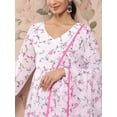 thumbnail image 4 of Janasya Indian Women's White Georgette Floral Printed Kurta with Flared Palazzo and Dupatta, 4 of 6