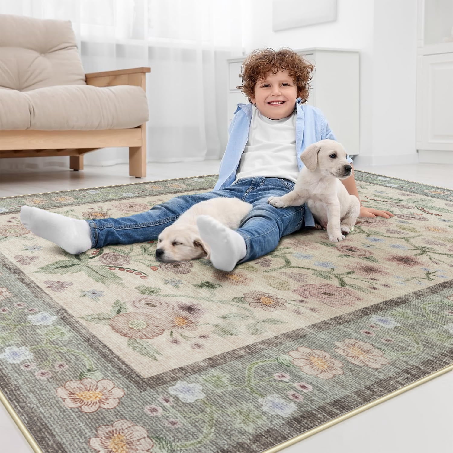 Ultrug Floral Area Rug Soft Non Slip Vintage Rugs for Living Room Bedroom Home Deocr Flower Carpet,4'x6',Pink