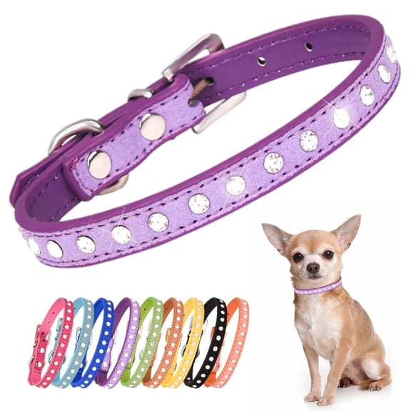 Mumup Rhinestone Small Dog Collars for Female Dogs, Pretty Bling Diamond Cat Collar Crystal Sparkly Glitter Jewel Puppy Collar for XXS Xs Small Medium Pet Girl Dogs Kitten