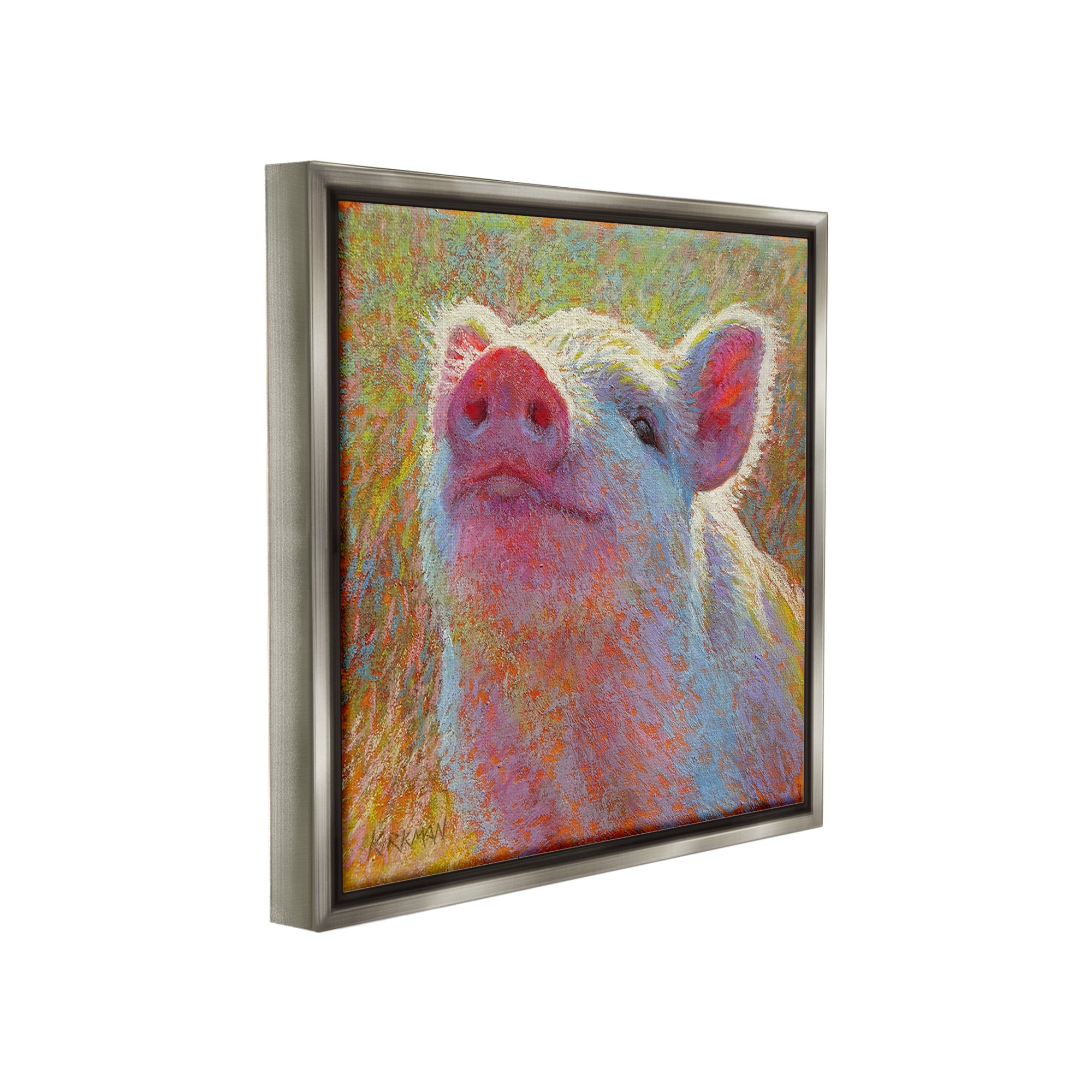 Stupell Industries Impressionist Pig Painting Animals & Insects Painting Gray Floater Framed Canvas Art Print Wall Art, 18 x 18