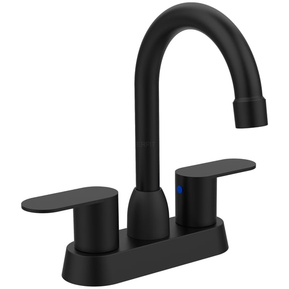 JERFIT 4-inch Centerset Bathroom Faucet with 360° Swivel Spout, 2-Handle High Arc Matte Black Vanity Faucet for Sink, Lead-Free