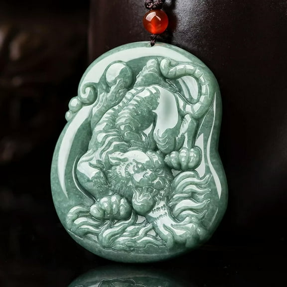 EOEMY 100% Natural Jade Green Jadeite Lucky Tiger Pendant Women Men Gift