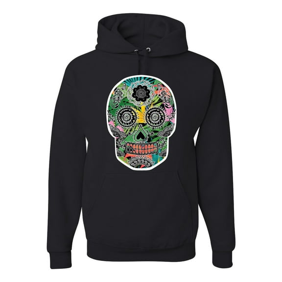 Day Of The Dead Calavera Skull Colorful Trippy | Mens Pop Culture Hooded Sweatshirt Graphic Hoodie, Black, Small