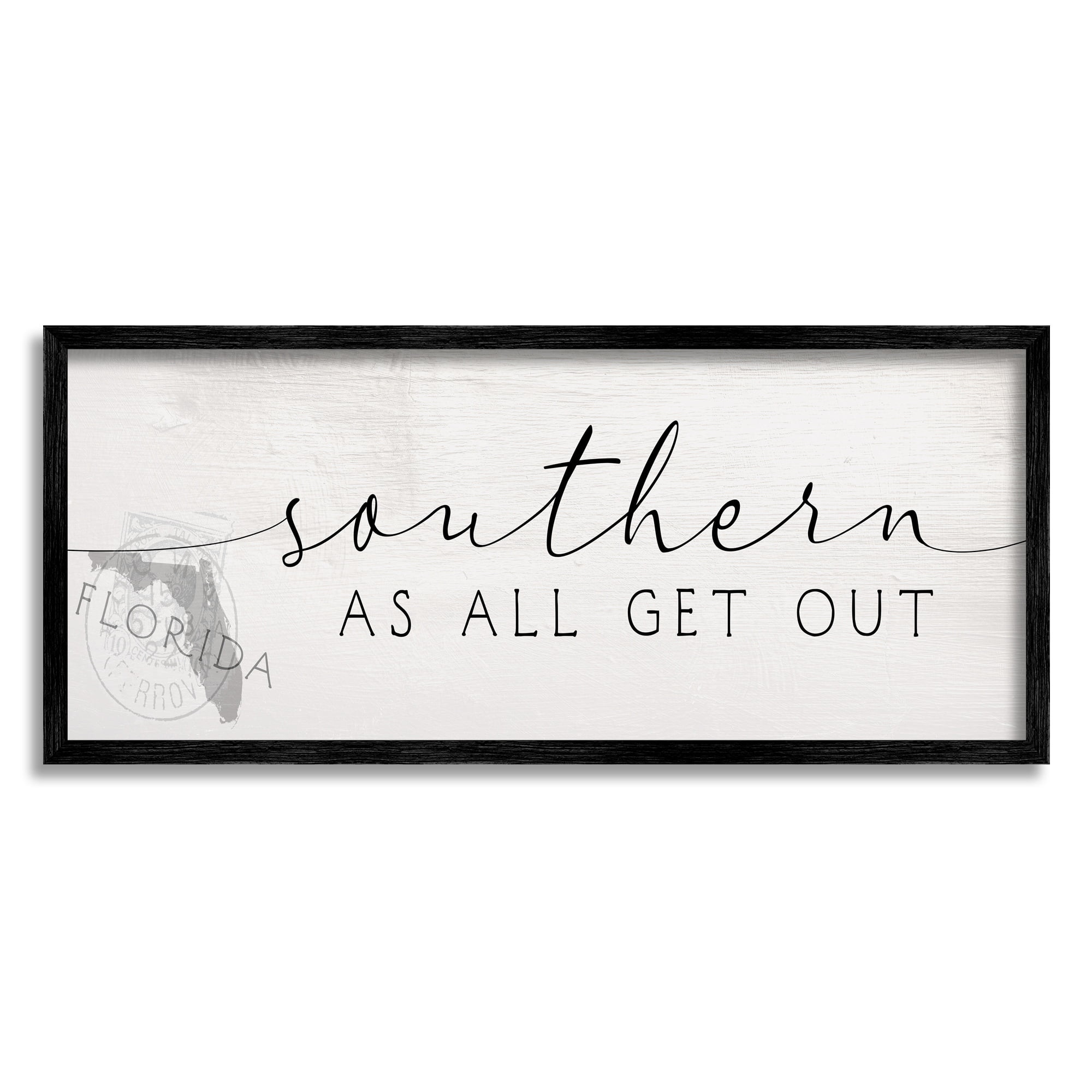 Stupell Industries Florida State Outline Southern As All Get Out Quote Novelty Painting Gray Framed Art Print Wall Art, 13 x 30, Design by Daphne Polselli
