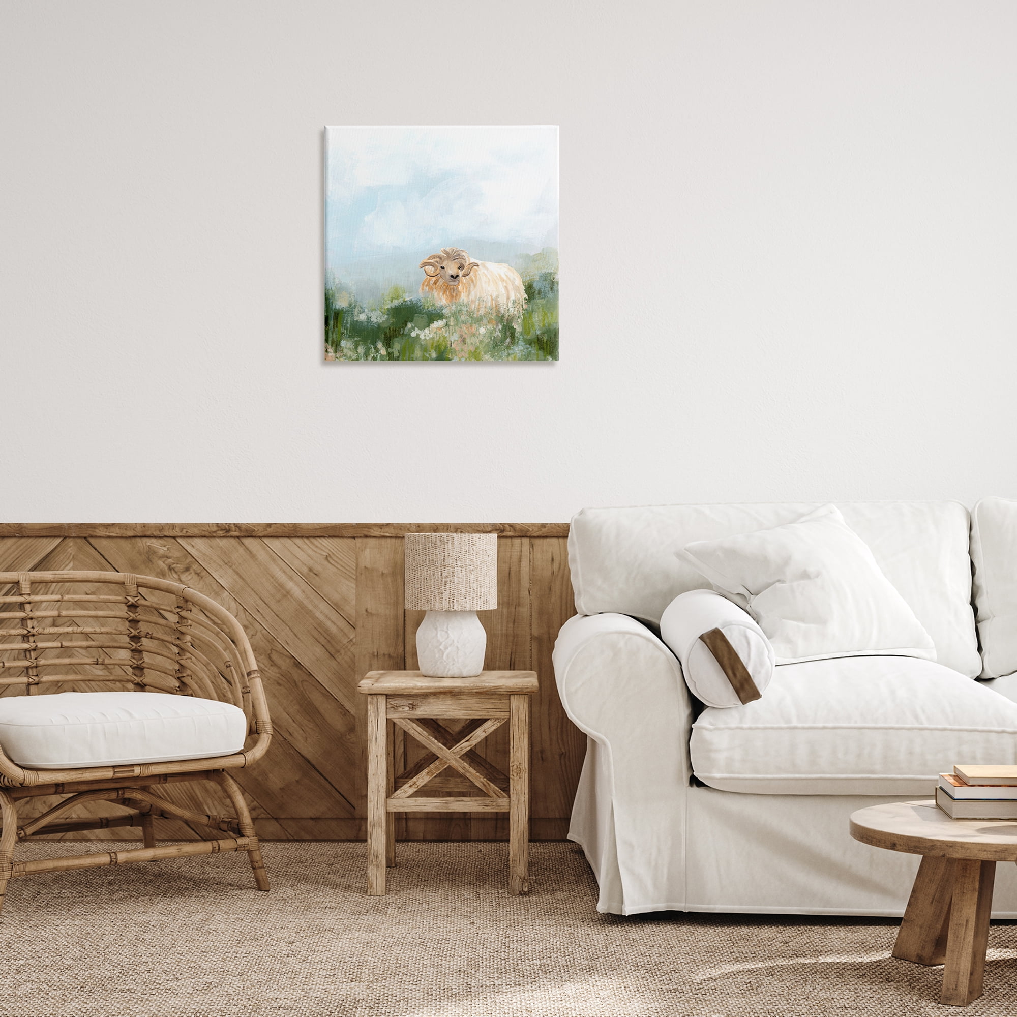 Stupell Industries Rural Goat in Meadow Animals & Insects Painting Gallery Wrapped Canvas Art Print Wall Art, 24 x 24