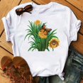 thumbnail image 1 of T-shirt Femme Imprimé Mode Fleur Papillon Manches Courtes Décontracté Haut Graphique, 1 of 7