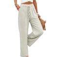 thumbnail image 5 of Yuanlook Women's Wide Leg Pants, Crinkle Fabric with Single-Button & Drawstring Waist, S-XXL, 5 of 5