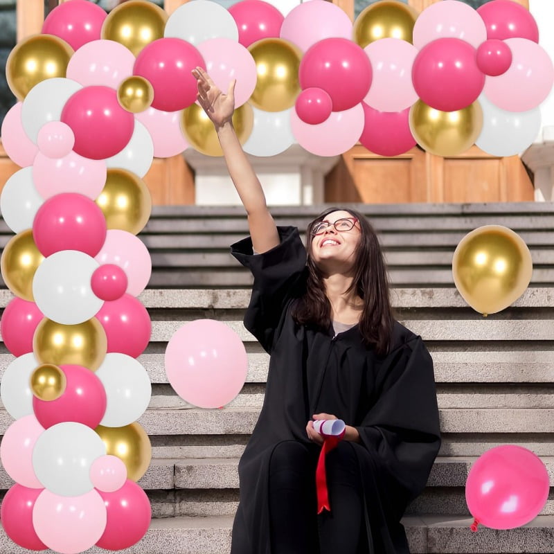 71Pcs Congrats Grad Decorations 2024, Pink and Golden Graduation Decor with Rose Golden Congrats Grad Backdrop Pink and Golden Balloon Garland Arch Kit for Class of 2024 Grad Prom School Grad Party