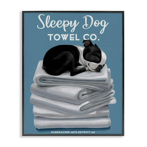 Stupell Industries Sleepy Dog Towel Co. Adorable Boston Terrier Bathroom, 24 x 30, Design by Brian Rubenacker