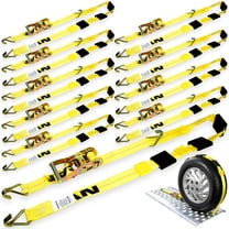 VULCAN Autohauler Car Tie Down, J Hooks, Sliding Idler 3-Cleat, 120 inch, 10 Pack, Yellow, 1600 Lbs SWL