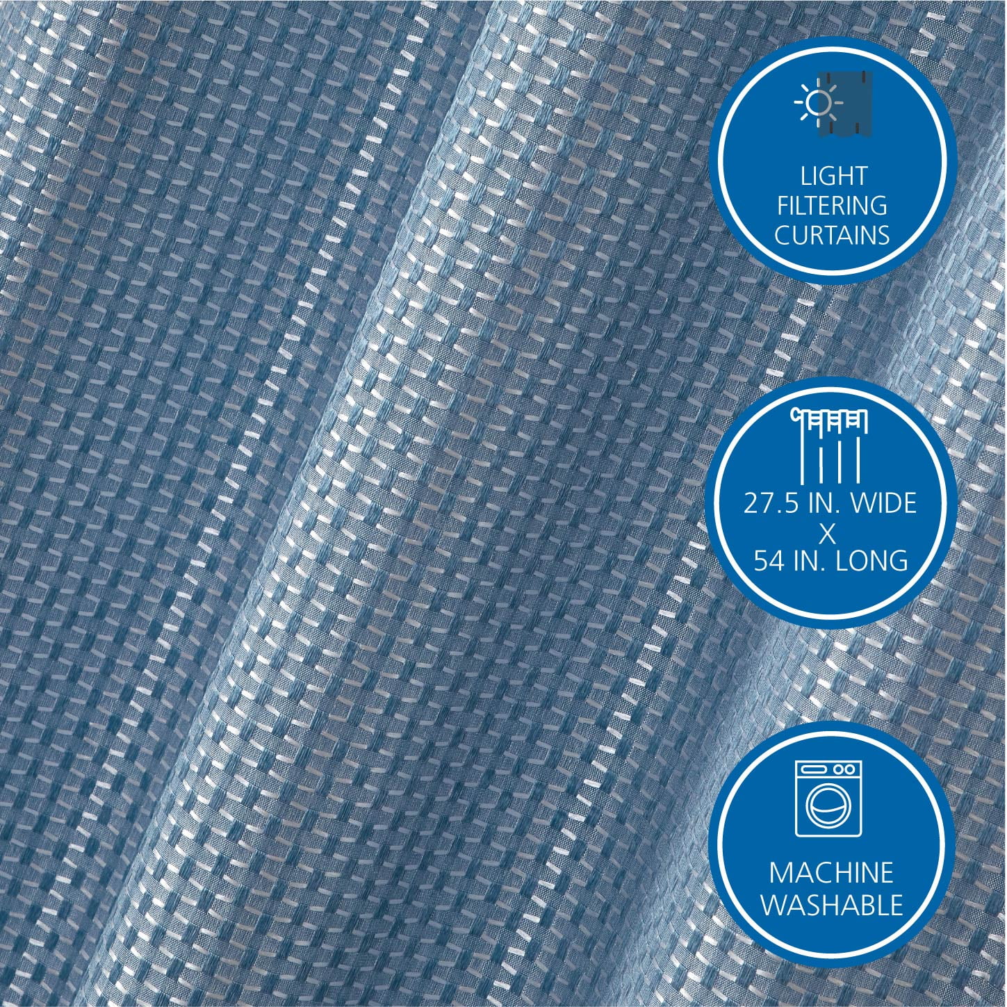 Mainstays 4 Piece Wave Jacquard Curtain Panel Set, Blue, 27.5" W x 54" L