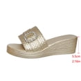 thumbnail image 4 of hlysgo Women's Croc Embossed Open Toe Wedge Heel Mule Slides Rhinestone Square Buckle Elegant Daily Sandals Gold 6, 4 of 6