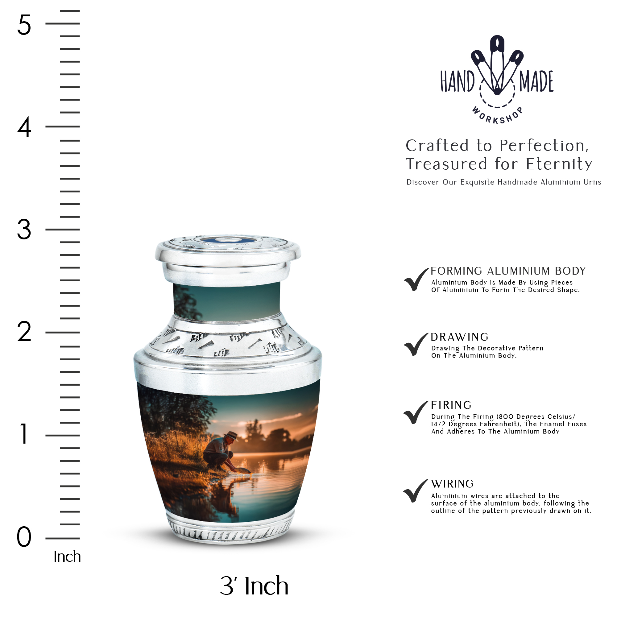 MUKTIVE Fishing Cremation Keepsake Urns for Human Ashes - Fisherman Small Burial Urn for Human Ashes Male & Female - Burial Cremains Containers - Handcrafted Memorial Gifts for Loss of Dad (3 Inch)