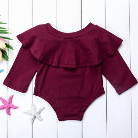 2019 Newborn Infant Baby Girls Off Shoulder Romper Bodysuit Jumpsuit Outfits Clothes Fit For 0-24M Red 0-6