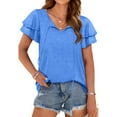 thumbnail image 2 of QLEICOM Women's Summer Solid Double Layer V-neck Loose Pullover Design Sense T-shirt Blouses Shirts Tops Blue XXL, US Size 12, 2 of 7