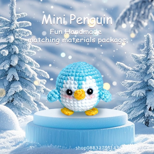 Beginner children's crochet kit, mini penguin DIY handmade knitting kit with step-by-step guidance and video tutorials, children's beginner crochet kit, wool ball knitting cute gift