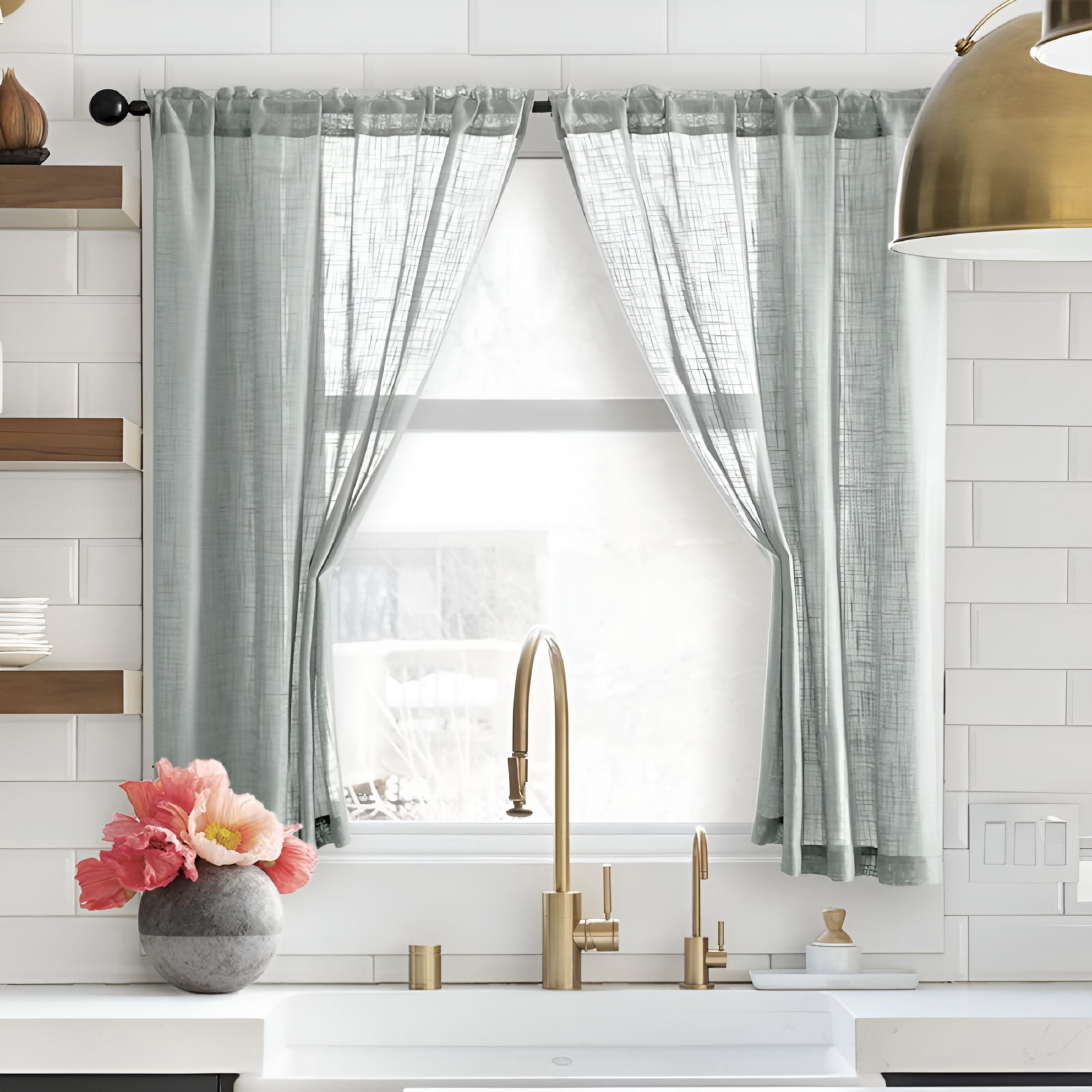 AUQ Grey Curtains 48" Length for Bathroom Window 2 Panels. Semi Sheer Rod Pocket Faux Linen Small Curtains for Bedroom Kitchen. 36x48"es Long. Light Gray