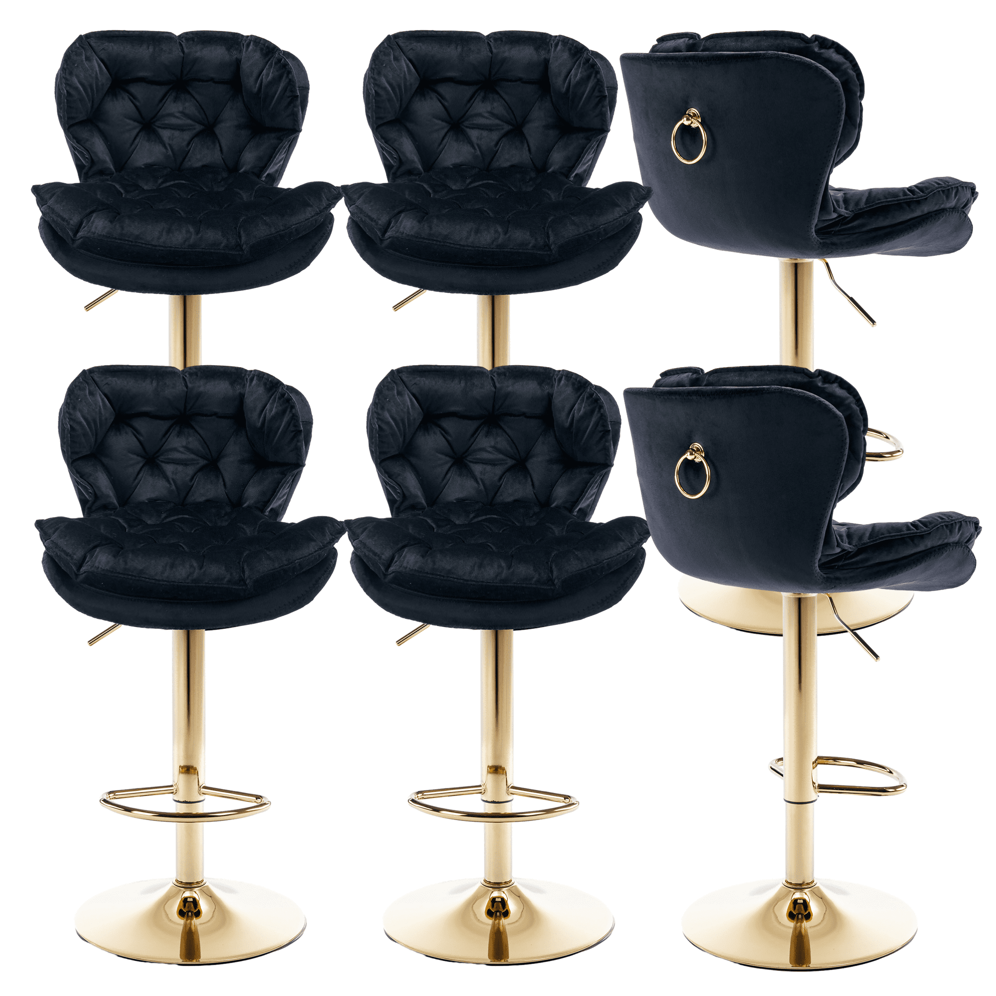 Swivel Kitchen High Bar Chairs with Golden Base Velvet Bar Stool Chair