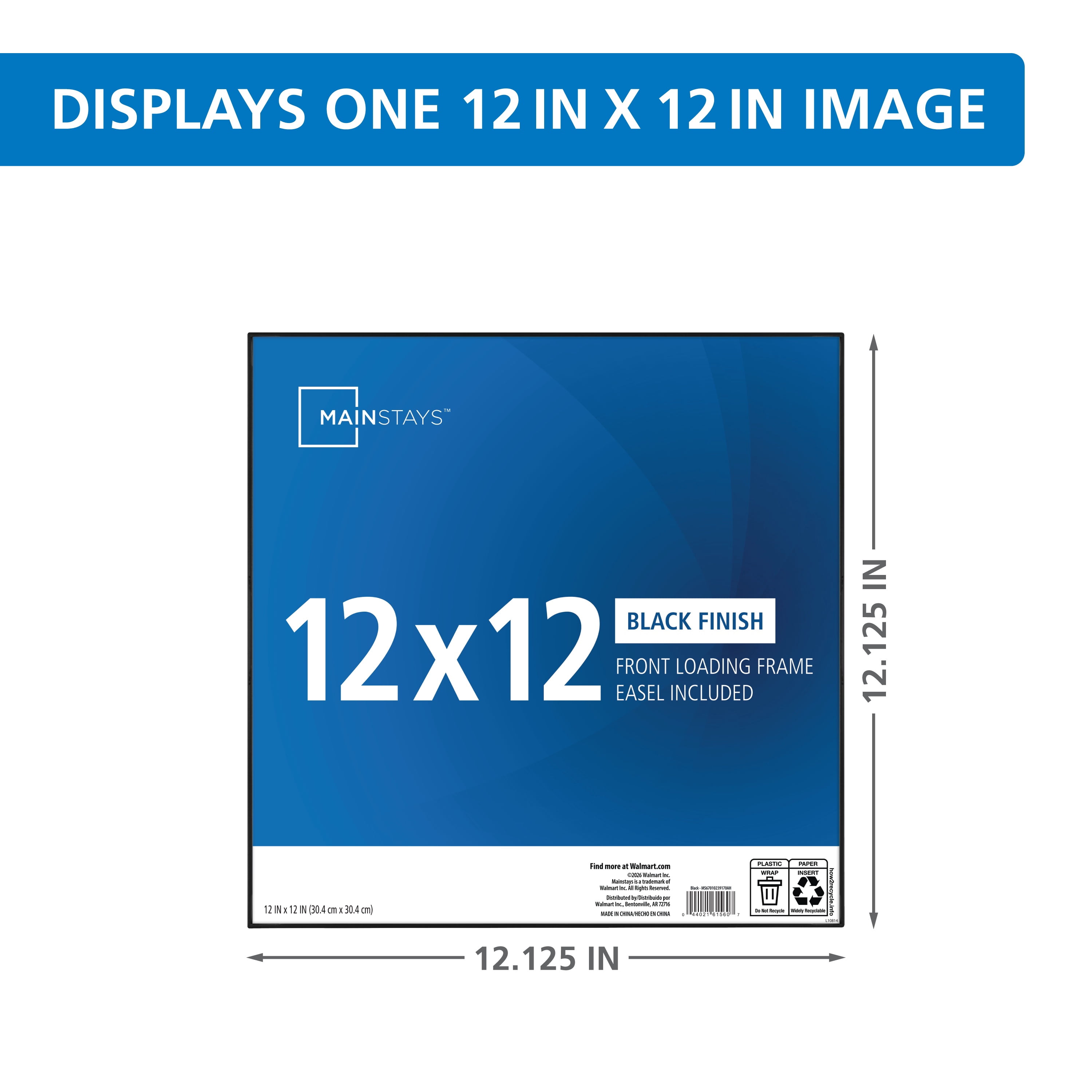 Mainstays 12x12 Picture Frame Black Front Loading Wall or Tabletop Photo Frame