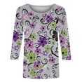 thumbnail image 2 of Camiseta de Manga Larga de Mujer con Cuello Redondo Impreso Floral 3/4 Manga Blusa Casual Estirable Suave, Camisetas de Manga 3/4 para Mujeres, 2 of 5