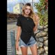 thumbnail image 4 of Camiseta de Corta con Cuello Redondo para Mujer, Estilo Túnica con Abertura Frontal, Informal, Holgada, Color Negro, Talla XL, 4 of 10