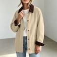 thumbnail image 2 of Women's Solid Color Lapel Collar Corduroy Mid Length Jacket Long Sleeve Button‑Front Casual Shacket Coat with Pockets, Loose Fit Fall Winter Outerwear Top Khaki, 2 of 9