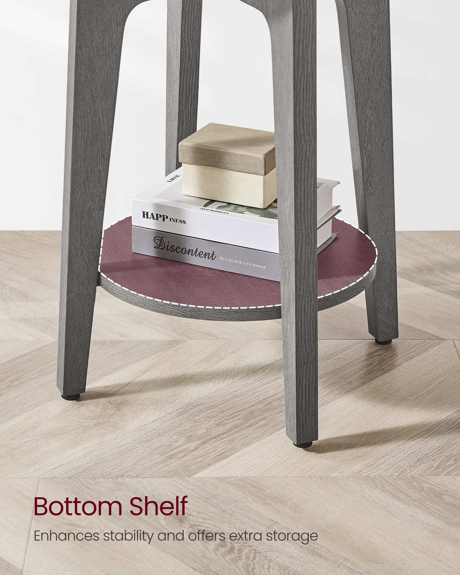 Round End Table Farmhouse Small Side Table Living Room Corner Table Drink Table Smoky Gray