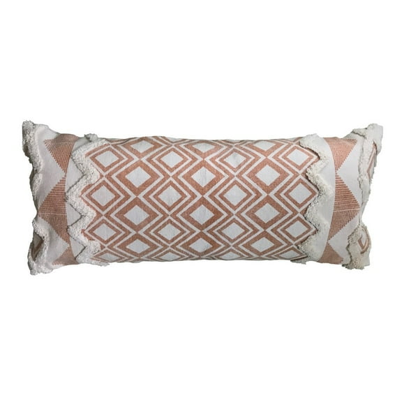 LR Home Qasim 14" x 36" Cream/Orange Bohemian Cotton Adult Decorative Throw Pillow