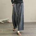 thumbnail image 2 of LEEYNEER Retro Cotton Linen Striped Wide-Legged Pants Women Thin Drape Casual Straight Pants Summer Drawstring Elastic High Waist Pant Pockets Cropped Trouser, 2 of 5