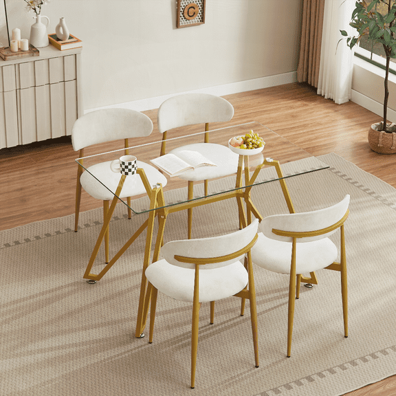 47.3-inch Rectangular Glass Dining Table for 1-6 People | Modern Style | Sturdy Metal Legs | Suitable for Multiple Spaces | Gold