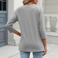 thumbnail image 4 of OIOLOYJM 3/4 Sleeve Blouses for Women Casual Solid Color Tee Shirts Fashion Loose V Neck Tops Business Clothes #Gray001 M, 4 of 7