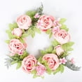 thumbnail image 6 of Artificial Peony Flower Wreath - Vintage Blooming Silk Peonies Spring Summer Fall Winter Large Wreaths Flower Green Leaves for Outdoor Front Door Indoor Wedding Wall Or Window Décor, 6 of 9