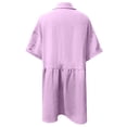 thumbnail image 5 of FYEGRE Women's Linen Blend Shirt Collar Casual Button Front Cardigan Dress with Short Sleeves Women's Summer Casual T Shirt Short Sleeve Button Down Swing Dress Purple M, 5 of 5
