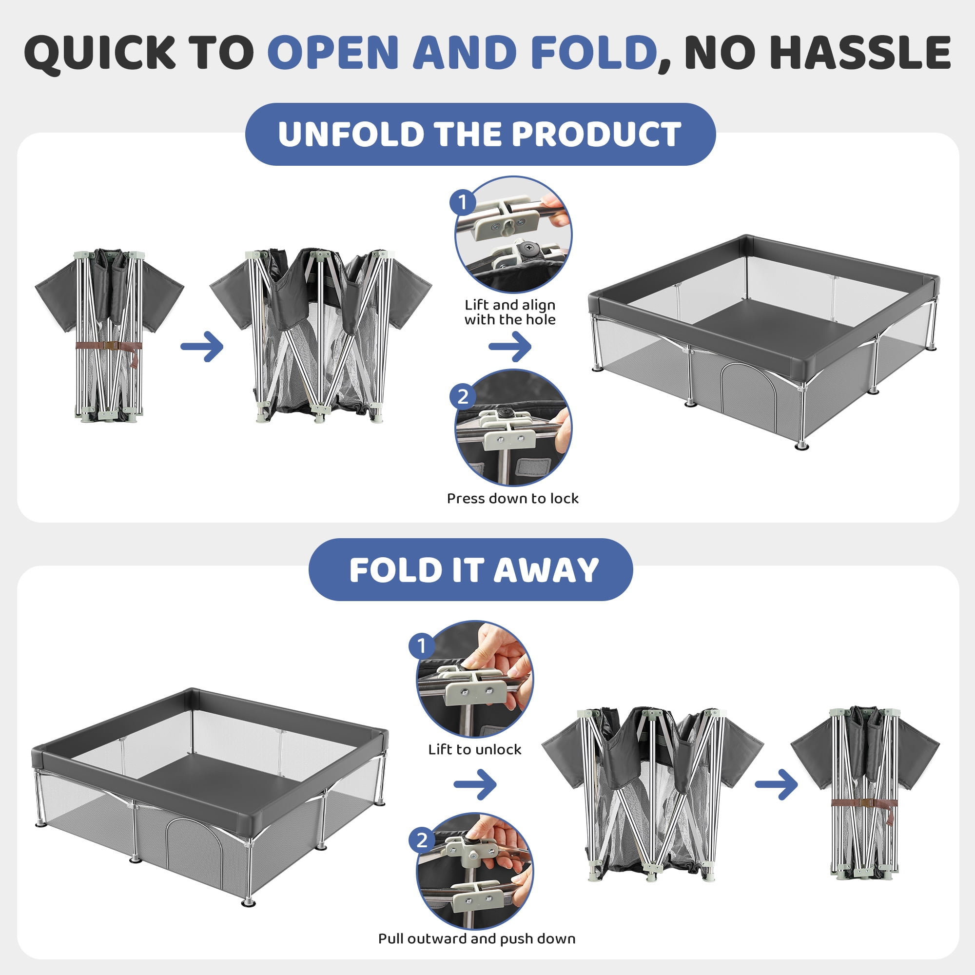 babyeap Foldable Baby Playpen,Playpens for Babies and Toddlers with Storage Bag,Indoor & Outdoor Baby Fence Play Pen Area,Dark Gray