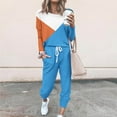 thumbnail image 2 of Yeaiivve Two Piece Outfits for Women Color Block Long Sleeve Crewneck Pullover Tops and Pants Jogger Sweatsuits Lounge Tracksuit Set with Pockets Sky Blue M, 2 of 5
