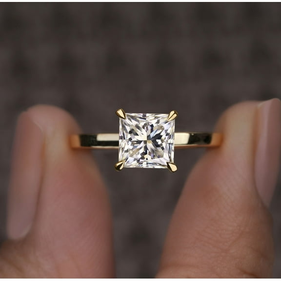 Cora Jewellery 1.5CT Princess Moissanite Cathedral Setting Solitaire Engagement Ring for Women, 10K Yellow Gold, 5 US