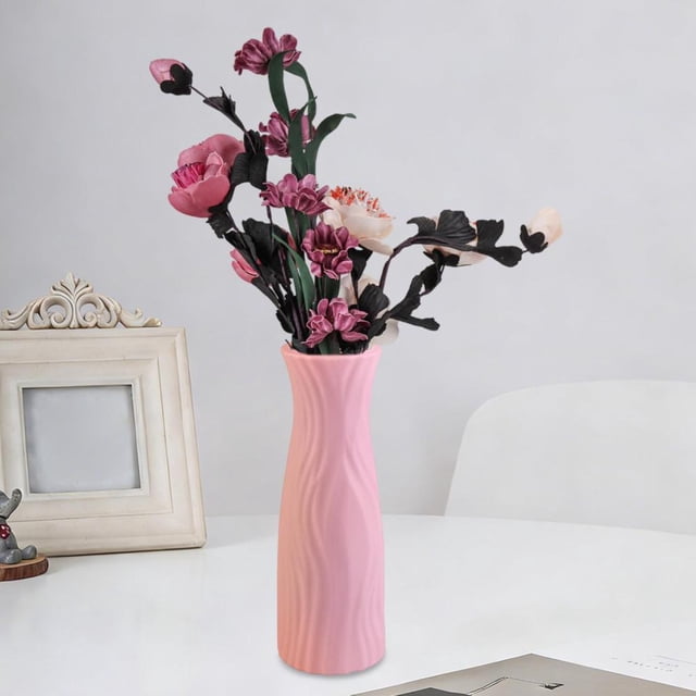 Geometric Plastic Vase for Dry and Wet Flower Arrangement, Imitation Rattan Woven Decorative Container with Large Opening, Stable Base, Easy to Clean, 20.2x7cm Home Decor