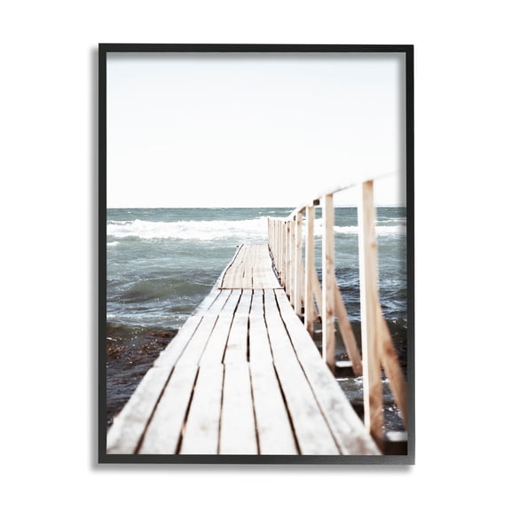 Stupell Industries Ocean Bay Dock Boardwalk Horizon Coastal Photography Black Framed Art Print Wall Art