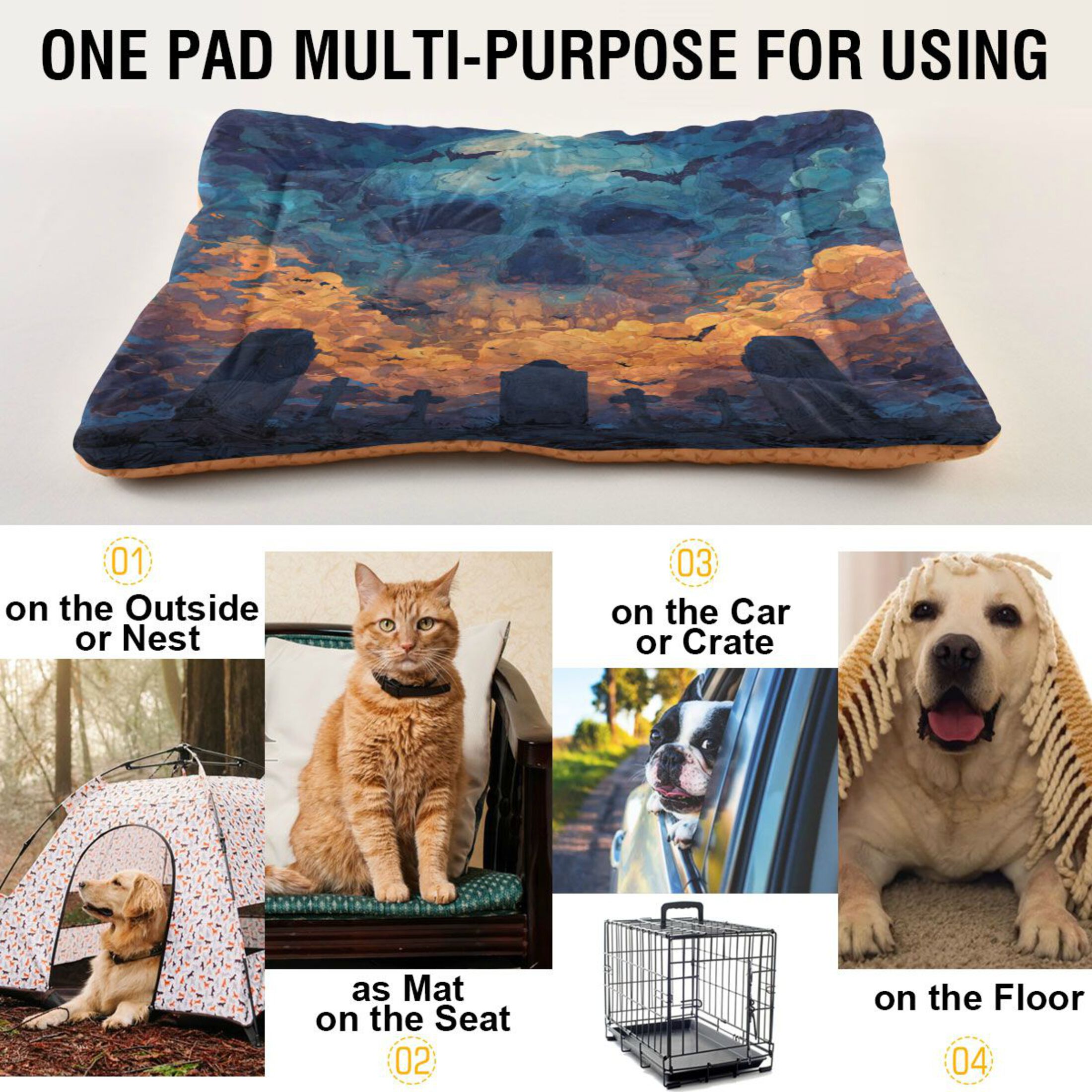 Qxltty Skull Cemetery Ped Pad Wear-resistant and Hard to Bite Through Sleeping Pad for Small Medium Large Dogs Winter Pet Bed 36×24in