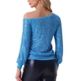 thumbnail image 3 of INSPIRE CHIC Off Shoulder Sequins Tops for Women's Long Sleeves Disco Party Sparkle Glitter Top S Blue, 3 of 6