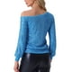 thumbnail image 3 of INSPIRAR CHIC Blusas de lentejuelas sin hombros para mujeres, con mangas largas, para fiesta disco, brillo y destellos, Talla XS, Azul, 3 of 6