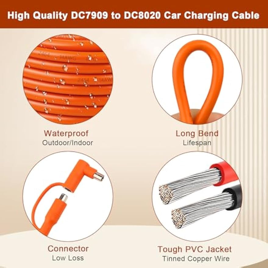 CoolStuff 14AWG Car Cigarette Lighter Charger Cable 6FT,12V/24V DC 8mm Car Charging Cable 15A with DC7909/8020 Plug Compatible with Jackery,BLUETTI,Anker,GRECELL,Goal Zero Yeti Portable Power Station