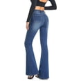 thumbnail image 2 of Pantalones vaqueros acampanados elásticos curvos de forma completa para mujer, pantalones vaqueros azules con corte de bota, 6 cortos, 2 of 5