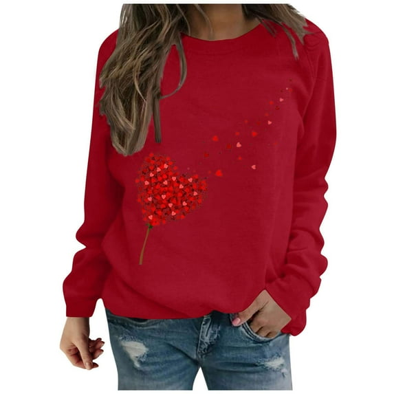 Azrian Deals Womens Valentine'S Day Print Pullover Tops Casual Long Sleeve Sweatshirt Clearance