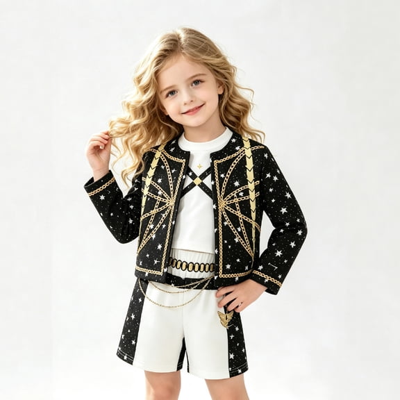 3-Piece Pop Idol Cosplay Costume Set with Coat Top and Shorts for Halloween Party Stage Role Play Dress Up Outfit 100
