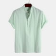 thumbnail image 2 of Men's Striped Stand Collar Short Sleeve Shirt - 85% Cotton Blend Casual Top - Daily/Sport/Shopping Wear, 2 of 6