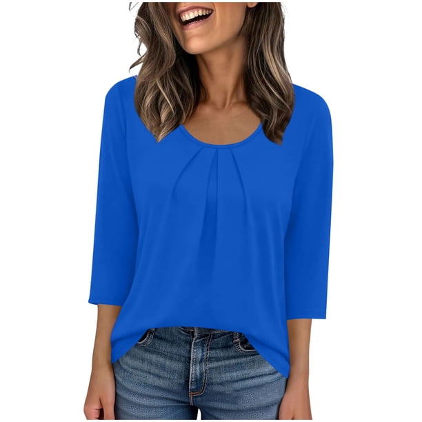 Camiseta de Manga 3/4 Impresa de Moda Casual de Ajuste Suelto de la Mujer de Verano Cómoda Primavera Y Verano