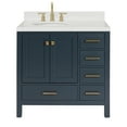 thumbnail image 2 of Ariel Cambridge 36 Inch Single Left Offset Oval Sink Bathroom Vanity With Carrara White Quartz Countertop 1.5 Edge In Midnight Blue, 2 of 10